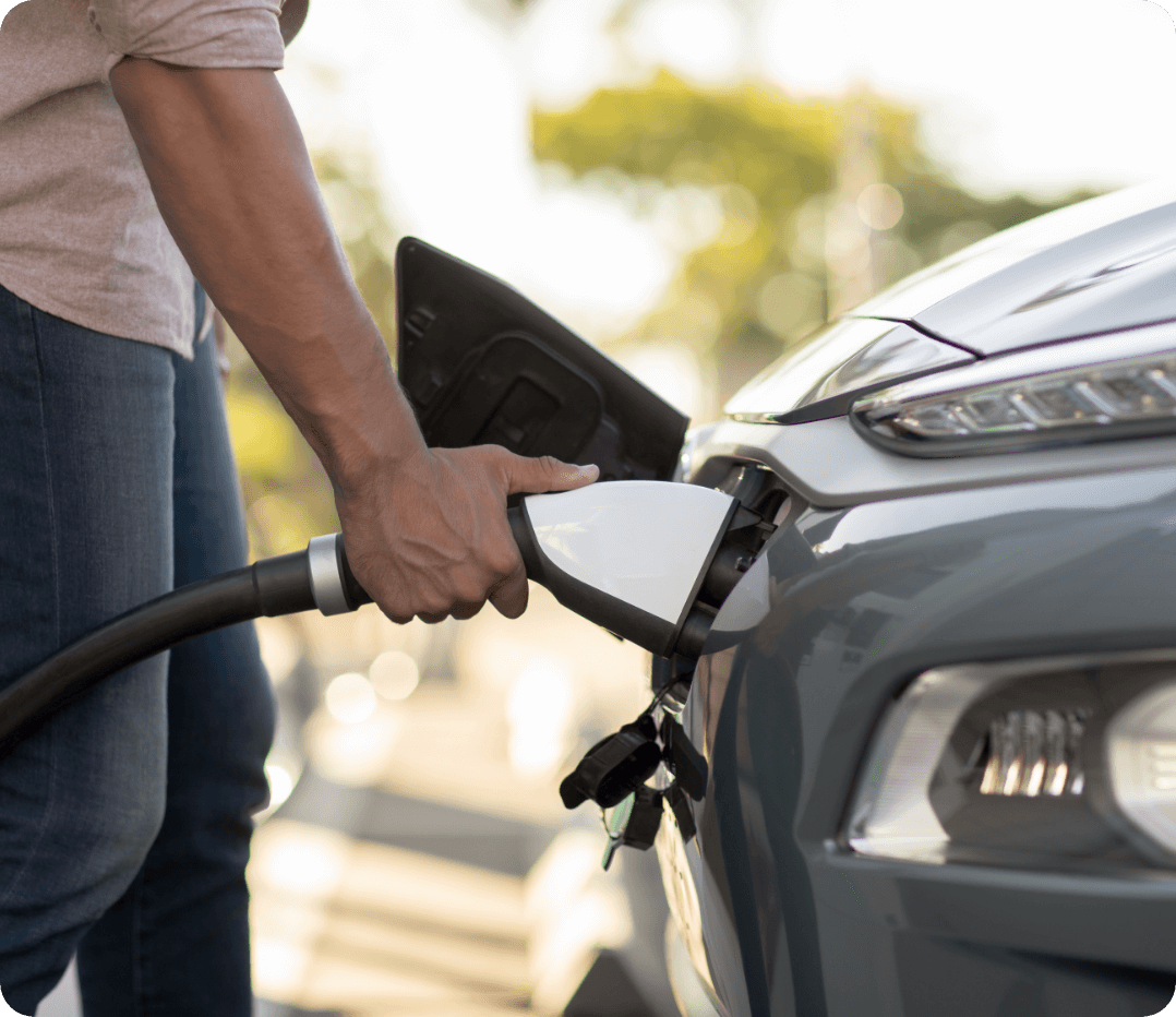 Close-up of car being charged at Electrify America station.